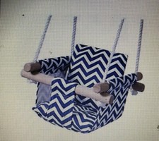 Baby Canvas Hanging Swing Seat Hammock Chair Wood Supported Blue and White