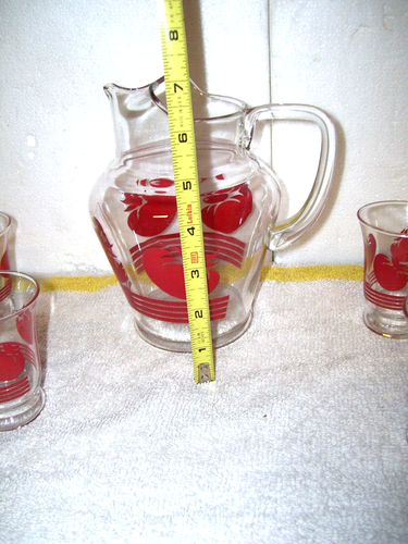 Vintage Retro Anchor Hocking ? Tomato- Vine Graphic 5 Juice Glasses & Pitcher - Picture 5 of 8