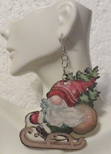 Holiday Gnome Sleigh Earring 3.25" Yuletide Handcrafted Gnome Collection