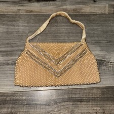 Vintage K G Charlet Beaded Beige Bag Single Strap Zipper Evening Wear Formal