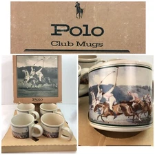 Vintage POLO RALPH LAUREN Set Of 4 12 OZ Polo Club Mugs Collection NOS NEW RL