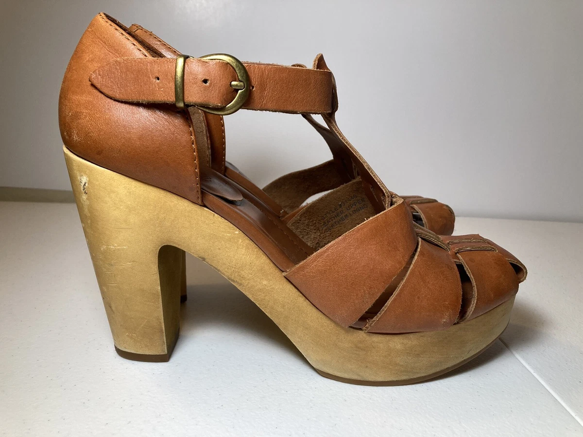 Madewell The Andie Cognac Brown Leather Platform Sandals Size 8