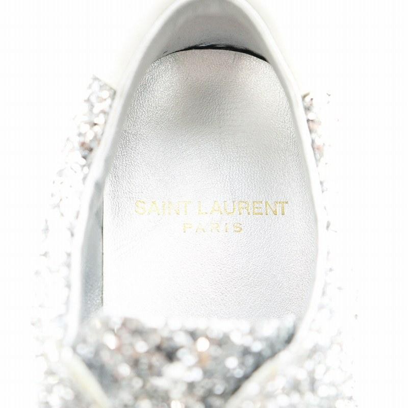 Scarpe sneakers Saint Laurent Paris glitter argento 34 donna 590027