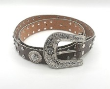 Studded Rhinestone Brown Leather Alligator Western Belt Plus XXL Bling 52  READ