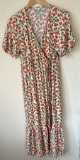 Topshop size 6 long wrap dress floral red maxi holiday summer Ditsy Floaty Cream