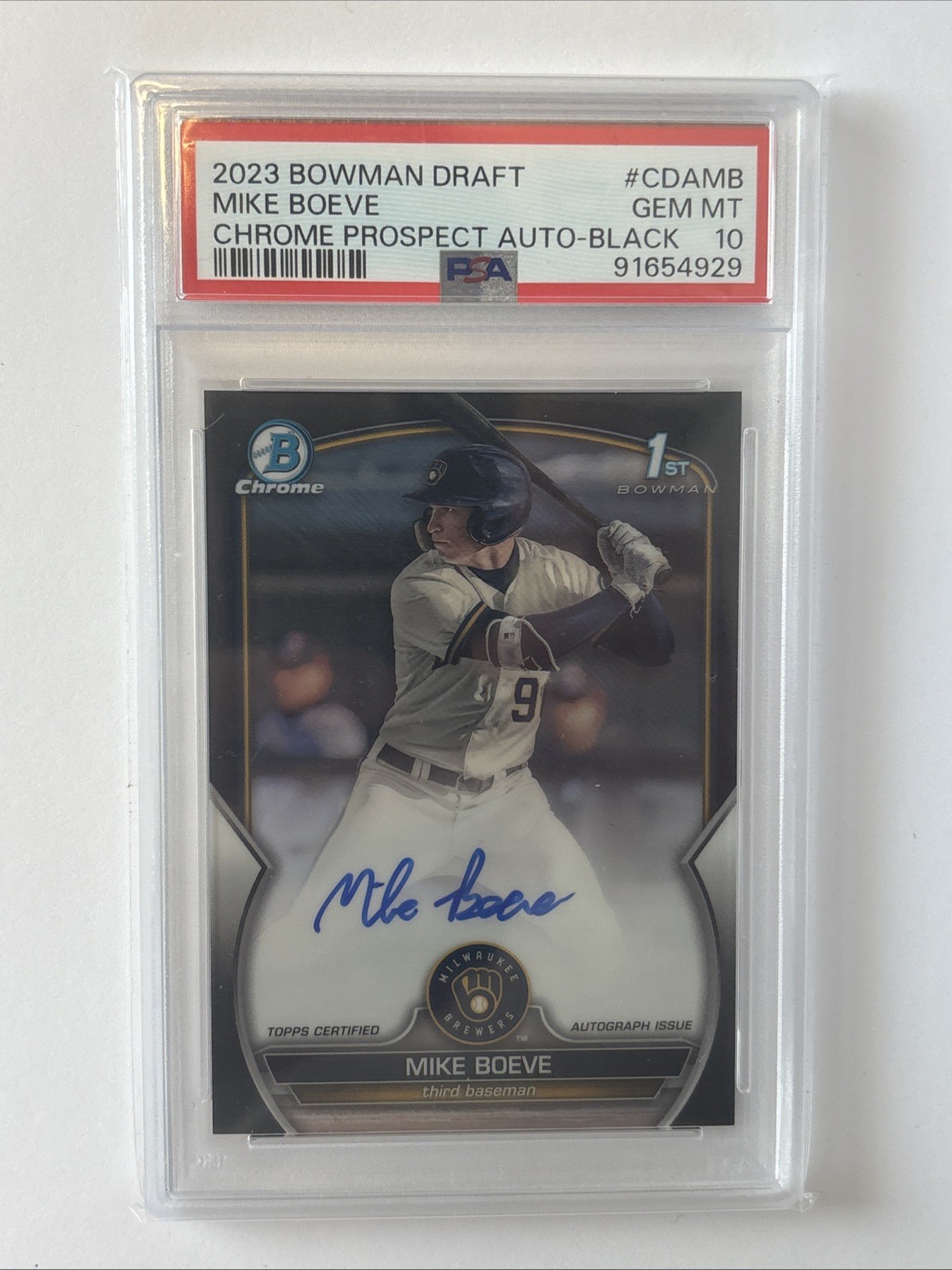 2023 Bowman Draft Chrome Prospect Autograph Mike Boeve #CDAMB Black /75 PSA 10