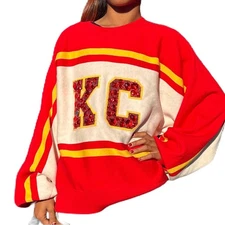 Queen of Sparkles KC Kansas City Scoop Neck Gem Sparkle Sweater NWT Size S