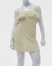 GANNI Women Beige Ruffle Seersucker Mini Dress Size 40