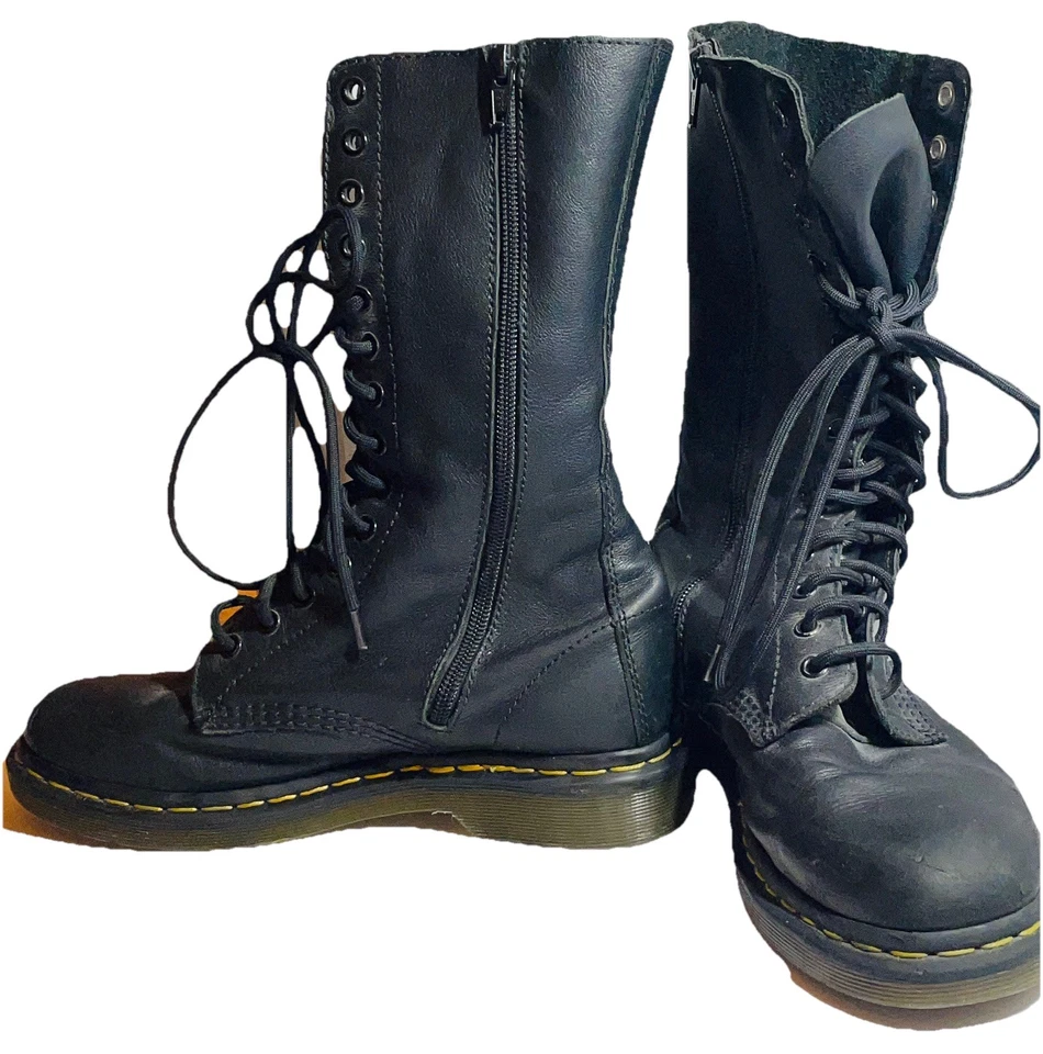 Botas de combate Dr Martins para mujer talla 8-14 ojos negras media pantorrilla con cremallera de cuero Foto 2 de 4