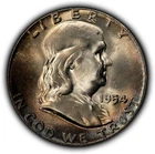 1954 50c Franklin Silver Half Dollar - Colorful Toning - BU - SKU-Y6327