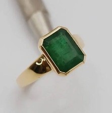 Mens Emerald Cut Ring, 3Ct Zambian Emerald, 14k Yellow Gold