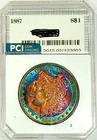 1887 Gem BU  +++ Morgan Dollar Lovely 2 Sided Rainbow Color Toned
