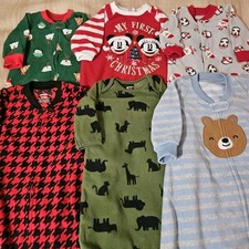Lot Of 6 Carters Fleece Pjs Pajamas Sizes 0-3 3-6 Months Boys Animals Christmas