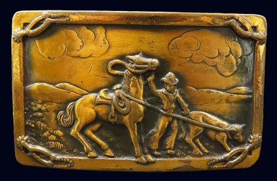 Western Cowboy Steer Roping Old Style Back Vintage Belt Buckle