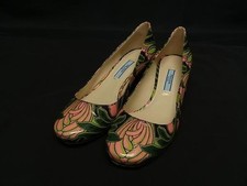 Prada Heel Pumps Patent Leather All Over Pattern Green Women's Size EU36/US6