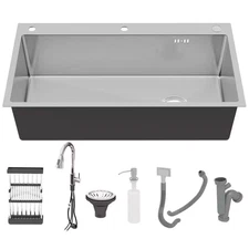 30 In. Drop-In/Undermount Single Bowl 16 Gauge Stainless Steel Kitchen Sink with