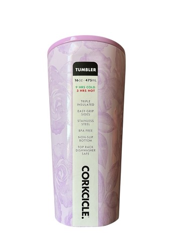 Corkcicle Pink Floral Rose Tumbler 16 oz Coffee Mug