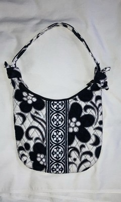 Vera Bradley Baguette Mini Hobo Bag Night & Day Black/White Floral EUC