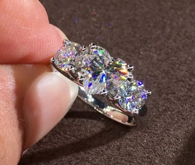 RARE Three Stone 4.00 Ct Certified White Heart And Round Diamond Solitaire Ring