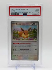 2025 Pokemon Prismatic Evolutions Eevee Master Ball Reverse Holo #074 PSA 9