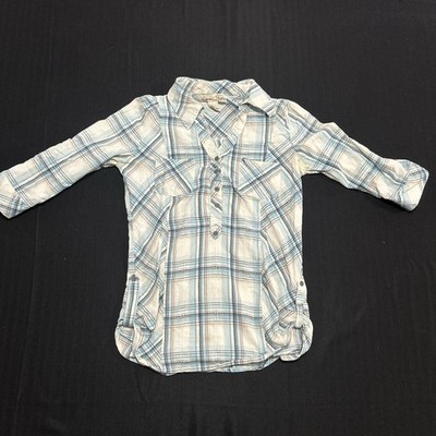 Love Notes Y2K Half Button Up Plaid Shirt Womens Small 2000s Vintage