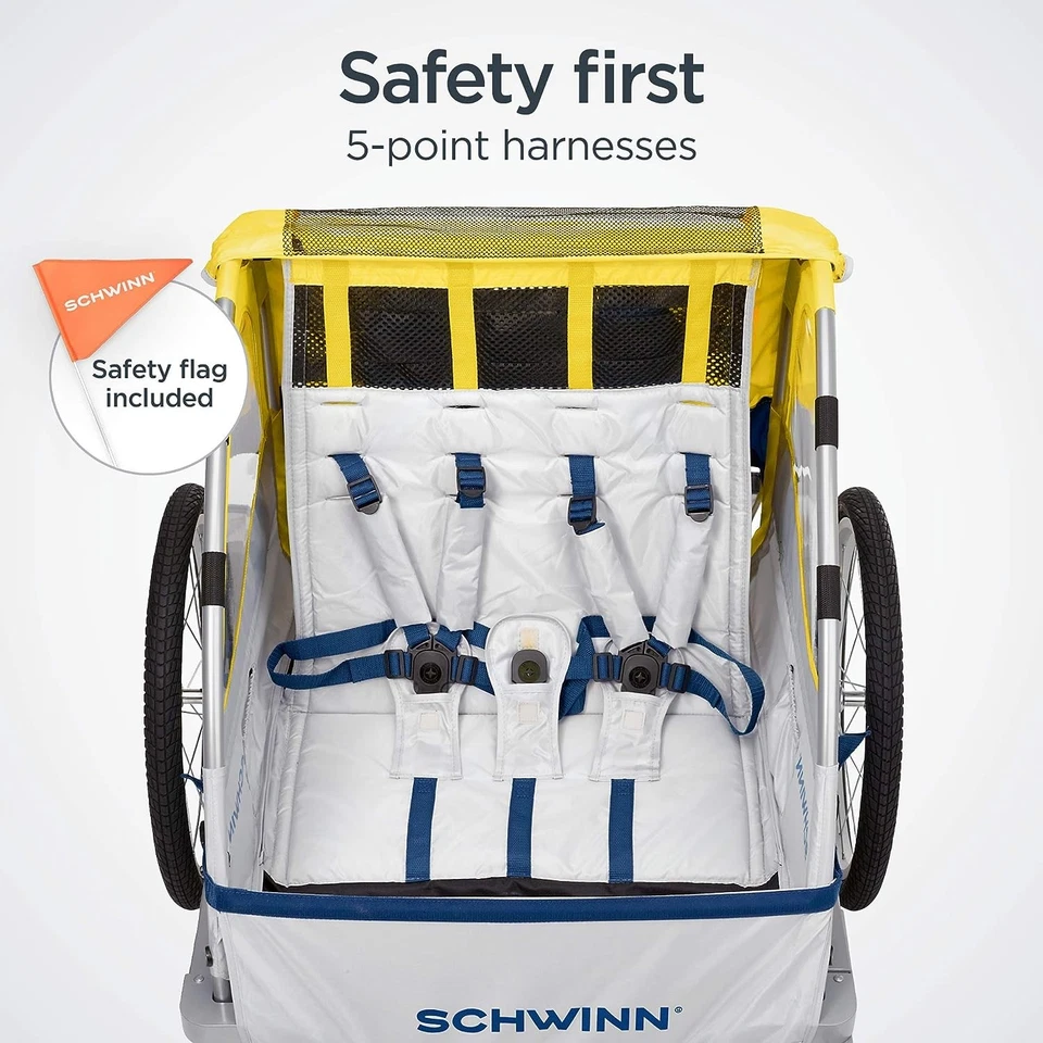 Remolque doble para bicicletas Schwinn 13-SC677AZ Echo ruedas de 16-20 pulgadas - amarillo Foto 2 de 4