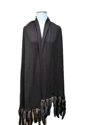 Women's Long Scarf With Mink Tail Handmade Cotton And Wool Made In Italy
