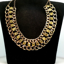 Vintage Claire's Gold Tone Double Chain Statement Necklace 26 in Signed Fashion