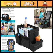 Compact Car Organizer with Cup Holder Snack Tray - Road Trip Cooler for Seats