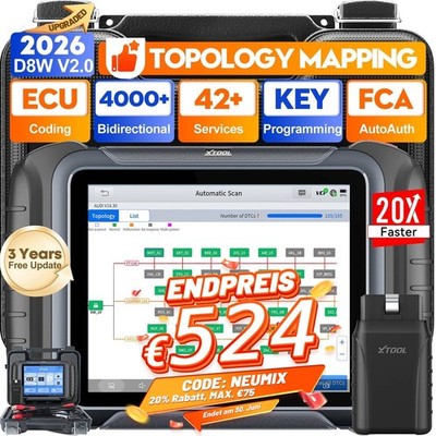 2026 XTOOL D8W V2.0 Bidirektionale ECU-Codierung, Schlüsselprogrammiergerät IMMO