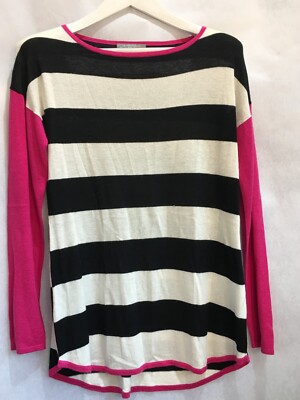 Neiman Marcus The Cashmere Collection Womens Medium Striped Sweater White/Black
