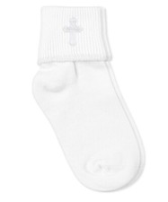 Jefferies Socks Girls Boys Cross Embroidered Seamless Cotton Turn Cuff Socks