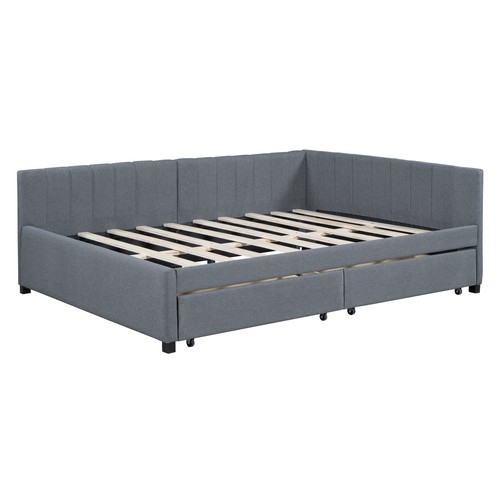 Full Size Upholstered Daybed with 2 Storage Drawers Sofa Bed Frame No Box Spring - Picture 8 of 12