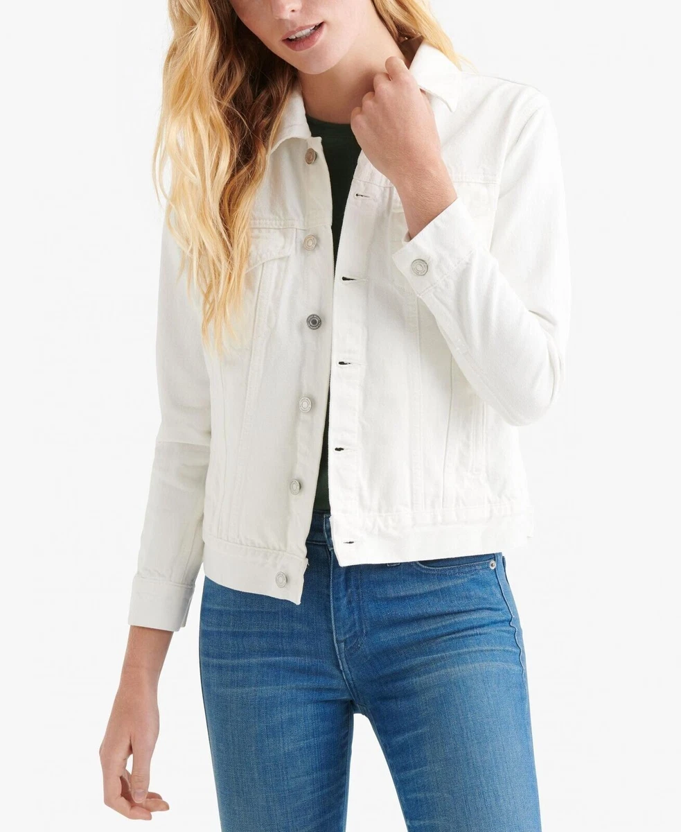 Women's M Lucky Brand Tomboy Trucker White Denim Jean Jacket Great  Condition!!!