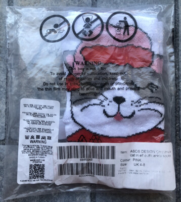 ASOS Design Christmas Socks Cat In Elf Outfit Socks Size 4-8