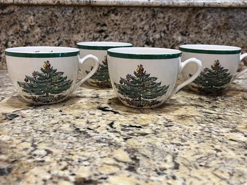 Vintage Spode Christmas Tree Trim Mugs Cups England Set of 4