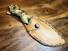 GAME WINNER GUT HOOK Fixed Blade Camo Handle KNIFE + NEW Custom Leather Sheath