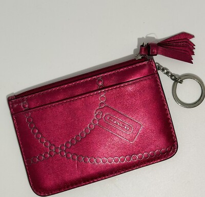 New Coach Poppy Fuchsia Pink Leather Coin Purse Mini Skinny