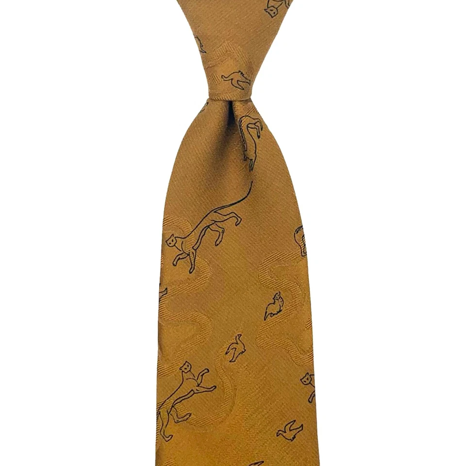 Corbata Brioni Oro Panteras Pájaros Art Deco Estampado Animal Seda Italia Con Caja Foto 4 de 4