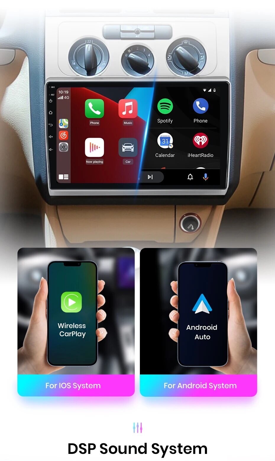 Autoradio CarPlay pour Touran 2003-2010 avec GPS Android et écran tactile 7 pouces