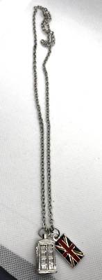Doctor Who Union Jack Necklace phone Booth Tardis 2 Charm Pendant Costume