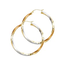14K Tri Color Gold 3mm Twisted Hoop Earrings