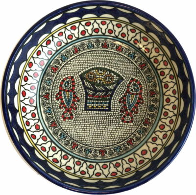 Handbemalte Armenische Keramik-Schüssel – Tabgha Motiv „Fisch Und Brot Wunder“, 30,5 Cm, Ofen- & Spülmaschinengeeignet