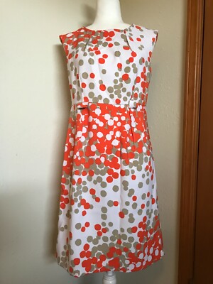 Emma & Michelle Orange White & Grey Polkadot Sheath Dress Sz 10 Medium M