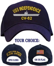 Personalized USS Independence CV-62 Embroidered Baseball Cap - In 3 Colors