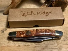 Elk Ridge Stockman Brown Resin Swirl 3 1/2" Pocket Knife ER953BR