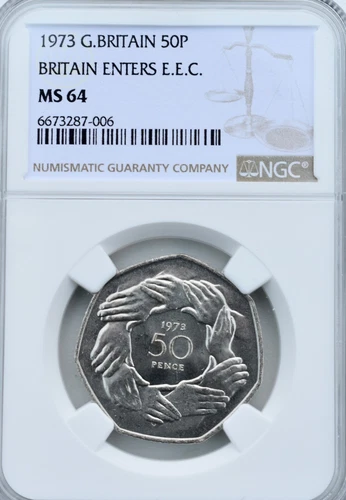 1973 50p EEC Hands NGC MS64 Uncirculated Great Britain Fifty Pence Coin