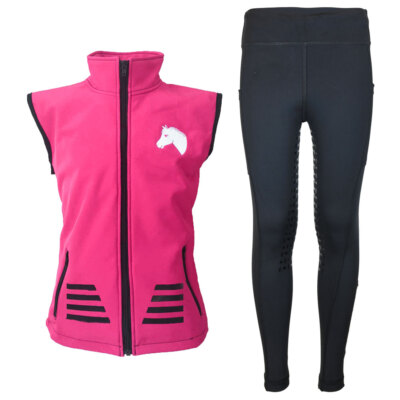 Reitset Kinder Softshell Reitweste Juli pink Reitleggings schwarz MS-Trachten