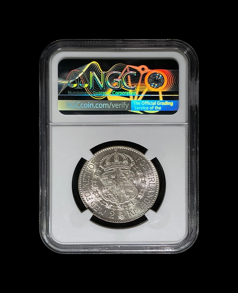 SWEDEN. 1922, 2 Kronor, Silver - NGC MS64 - Gustaf V, + grade - Image 4 of 4