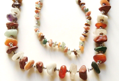 Collier Sautoir En Pierres Fines Multicolores Aurore - Quartz Naturel, 200g, Neuf Sans Emballage